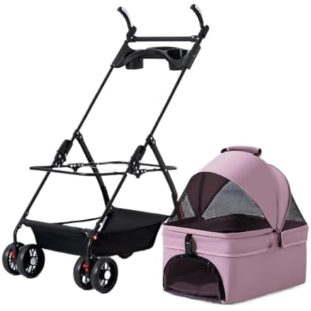 Hundvagn Kattvagn Avtagbar Husdjursvagn Med 4 Hjul Fällbar Hundvagn Med Förvaringskorg Kattvagn För Medelstora Små Hundar Husdjursvagn(Pink)