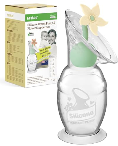 haakaa Set tiralatte manuale con tappo a fiore, pompa manuale in silicone Gen.2 con base di aspirazione, senza BPA (150 ml, avena)