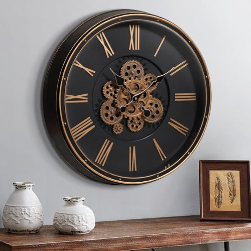 Mee 2ou Große Wanduhr mit Beweglichem Zahnrad, 20 Zoll / 50cm für Wohnzimmerdekoration, Industrielle Steampunk Dekorative Vintage Bronze Gold für Bauernhaus Wohnung