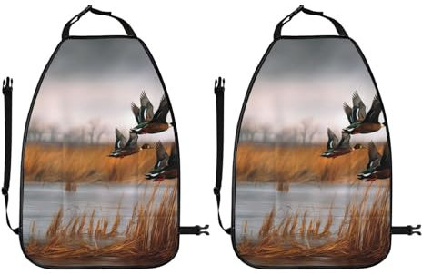 ULKMFFCF Hunting Flying Wild Duck 3 bedruckte Trittmatten 2 Stück Autositz-Organizer Sitzschoner Bezug mit Aufbewahrungstasche