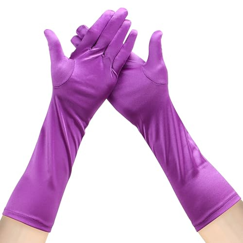 JUNART Lange Satin Handschuhe 15,3 Frauen Unterarm Länge Handschuhe Weiche und Atmungsaktive Handschuhe für Hochzeit Halloween Party Oper 20er Jahre Accessoires