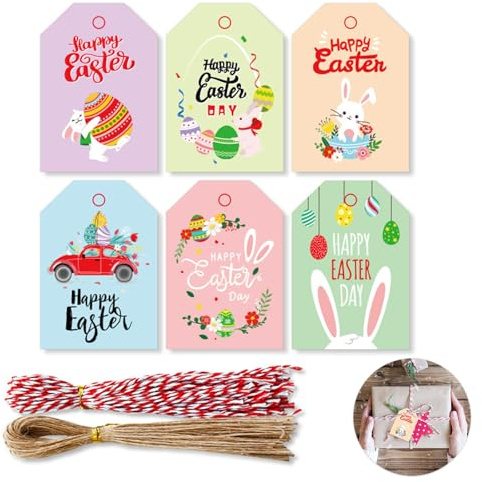 CZAYEFNH Geschenkanhänger,Anhänger Papier mit Schnur,Baumwolle Bakers ?Baumschmuck Weihnachten?Juteseil & Kraftpapier Geschenkanhänger für Ostern & Weihnachten 96 Unikate, 50 Jute- & Baumwollbändern