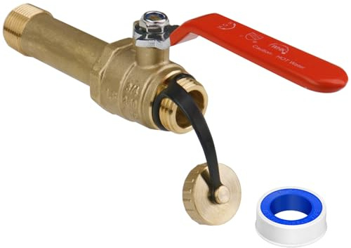 WHK Water Heater Drain Valve 3/4MIP X 3/4 Male GHT Connection to drain or Flush Hot Water Heater Faster and Easy Big Full Port (Lead-Free Brass,3 Inch Shank with Long Handle,Straight)