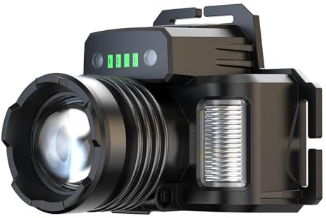 Tomvorks Linterna Frontal LED con Sensor de Movimiento, Zoom Telescópico, Linterna Frontal Recargable USB para Acampar Senderismo Ciclo de Pesca, 800-1000 Lúmenes, Impermeable