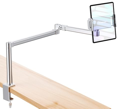 elitehood Soporte de escritorio para iPad de brazo largo de 28 pulgadas, soporte de brazo de aluminio resistente para escritorio, cama, sofá, compatible con iPad Pro 13/12.9 Air Mini, iPhone, monitor