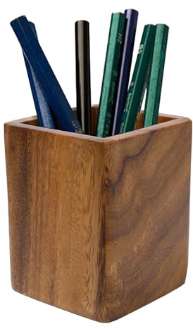 Sixfolo Holz Stifteköcher aus Walnussholz für Schreibtisch,10 * 8 * 8cm | Vintage Stiftehalter Quadratisch,Stifteköcher Holz,Multifunktionaler Schreibtisch Organizer für Stifte