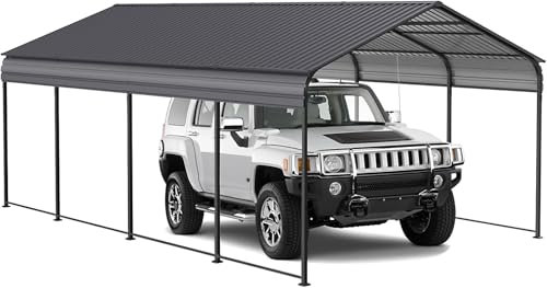 XINRISHENG Metal Carport, Heavy Duty Carport Canopy with Steel Frame & Roof, Large Car Tent Garage Shelter, with Reinforced Base