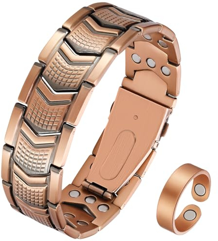 Jecanori Magnetiskt armband män & Cooper ringset, koppararmband med 57 st ultrastark magneter (3 800 Gauss). Justerbart armband med borttagningsverktyg och presentförpackning för smycken