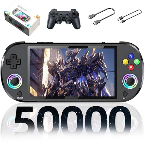 M22 Pro Console di Gioco Portatile Console Portatile,50000+ giochi 30+ emulatori,Schermo IPS da 5″ con 16 milioni di colori RGB,Console retro game con controller wireless 2.4G,EmuELEC (Nero-256G)