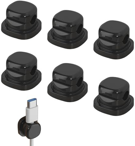 Homiladi 6 clips de cable | Clips negros para ordenar cables | Clips de cable autoadhesivos con rotación de 360° y diseño de bloqueo giratorio | Clips de soporte de cable para escritorio, accesorios