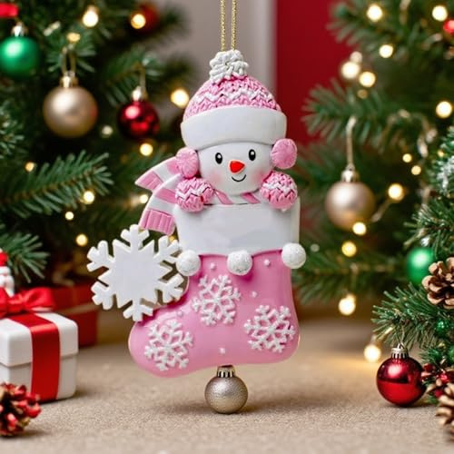 Personalisierte Weihnachtskugeln individueller Weihnachtsbaumschmuck für die Familie Rosa Blau Rot individueller Schneemann-Ornament aus Kunstharz mit dem Namen und 2025 für die Weihnachtsdekoration