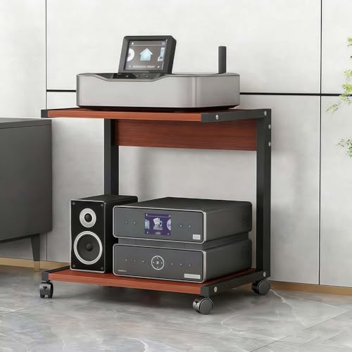 TAUIANE Mueble Multimedia De 2 Niveles, Estante para Consola De Videojuegos, EstanteríA Moderna para Audio Y VíDeo, con Ruedas, Estantes De Madera, para SalóN O Sala De Juegos,003,50x40x55cm