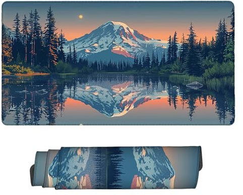 Gaming Mauspad 1200 x 600 mm XXL Gaming Mousepad Verlängertes Großes Mauspad Schreibtischauflage, Genähte Kanten Mousepad, rutschfeste Gummibasis, Schreibtisch Schutz für Home Office (Fuji See) Z-289