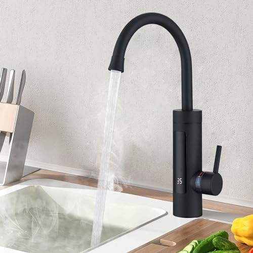 HOMELODY Wasserhahn mit Durchlauferhitzer 230V,Küchenarmatur Schwarz | Elektrischer Wasserhahn Edelstahl,Durchlauferhitzer Wasserhahn,Camping