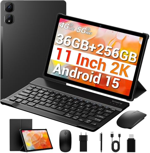 MAXLEGEN Tablet 11 Zoll, 2K FHD 2000x1200, 36GB RAM+256GB ROM/1TB TF, 4G LTE Dual SIM+5G WLAN, 2GHz Octa-Core Android 15 Tablets mit 9580mAh Akku, 13MP, GPS, GMS, Tablets mit Tastatur/Stift/Maus/Hülle