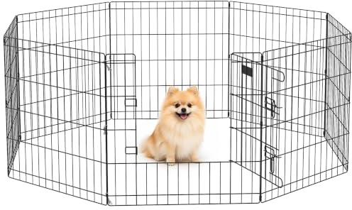 PawHut Welpenlaufstall 8-TLG Welpenauslauf 8 Gitterplatten Tür 61cm hoch | Flexibel, Schutzplane, Freilaufgehege, Hundelaufstall, für Haustiere Hund Katze Welpe, Laufgitter, für Drinnen & Draußen