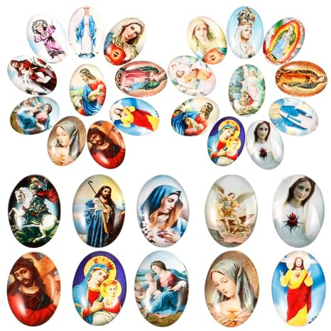 FOMIYES Glascabochons mit Jesus und Maria Motiv Kreative Flache Rückseite Cabochons für Schmuckherstellung und Selbstgemacht Schlüsselanhänger oder Armbänder aus Glas
