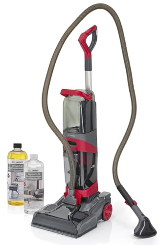 CLEANmaxx AquaStream Plus DUO mattrengörare | 3-i-1 golvrenare för matta, hårda golv och som klädselrengöringsenhet | varmluftsvåtdammsugare med XXL-tillbehörsset inkl. dubbel tank, rullar, munstycken