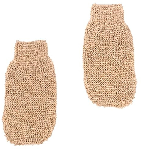 OKUMEYR Guantes exfoliantes para scrub, guante de baño, 2 unidades, ramio y yute, beige, para limpieza profunda y exfoliación corporal en la ducha