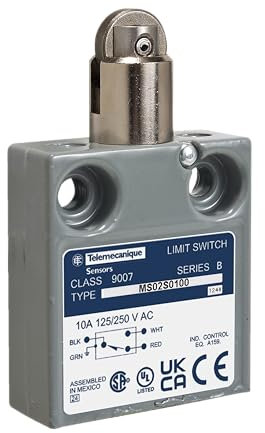 Square D by Schneider Electric 9007Ms02S0100 Limit Switch, Z Contact Form, Parallel Roller Plunger, 10A Silver Contacts, 3' Cable