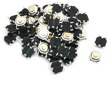 sourcing map 68Pcs 5x5x1.5mm 4-Pin botón pulsador momentáneo de interruptor | PCB Surface Mounted Devices SMT táctil Tacto