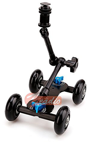 Zeadio Magic Arm Tabletop Portable Skater Dolly Rail Car Kits for all LCD Field Monitor, Canon Nikon all Video DSLR Camera Rig, Flash Light, Microphone (11 inches + Black)