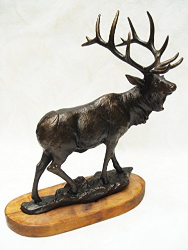Deko Elch auf Holz Sockel stehend Skulptur Vintage Gußeisen Höhe ca. 47 cm