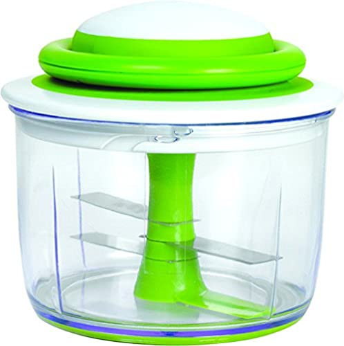 Chef'n Gemüsehäcksler VeggiChop, Obstschneider mit scharfen Edelstahlklingen, hochwertiger Zerkleinerer für verschiedene Anlässe, edler Universal Zerkleinerer (Farbe: Grüm/Weiß), Menge: 1 Stück