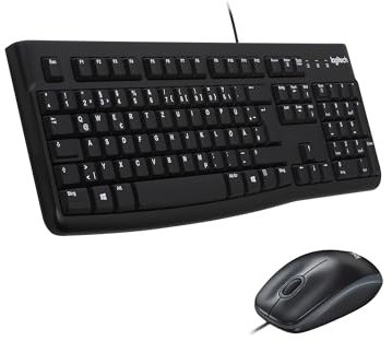 Logitech MK120 Kabelgebundenes Set mit Tastatur und Maus für Windows, Kabelgebundene optische Maus, Tastatur in Standardgröße, USB Plug & Play, PC, Laptop, Deutsches QWERTZ-Layout - Schwarz