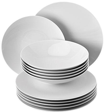 Rosenthal TAC Gropius Weiss – 12 teilig für 6 Personen, Tafelset aus Porzellan, Modernes Geschirr Weiß