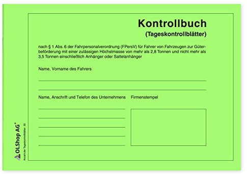 5 Persönliche Kontrollbücher DIN A5 quer, Tageskontrollblätter, Fahrtenkontrollbuch, Kontrollblätter, Persönliches Kontrollbuch, perforiert - Seiten einzeln heraustrennbar