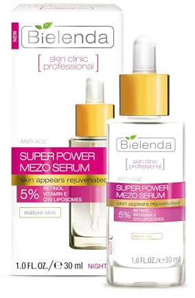 Bielenda Mezo Siero Ringiovanente Anti-Rughe con Retinolo e Vitamina E, Trattamento Anti-Età, 30 ml