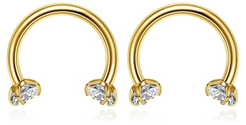 Jovivi 2pc 16G Stainless Steel Cubic Zirconia Nose Ring Hoop Gold Horseshoe Septum Piercing Tragus Cartilage Earrings Lip Nipple Eyebrow Piercing Jewellery,8MM
