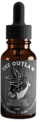Badass Beard Care Beard Oil For Men - The Outlaw Scent, 1 oz - All Natural Ingredients, Keeps Beard and Mustache Full, Soft and Healthy, Reduce Itchy, Flaky Skin, Promote Healthy Growth