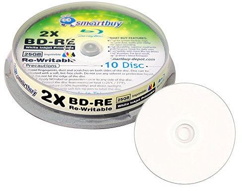 50 Pack Smartbuy 2X 25GB Blue Blu-ray BD-RE Rewritable White Inkjet Hub Printable Blank Bluray Disc