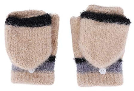 YSXY Damen Fingerlose Handschuhe Thermohandschuhe Fäustlinge mit Knopf Klappe für Frauen und Mädchen Winter Warm Strickhandschuhe Winterhandschuhe, Beige, Einheitsgröße