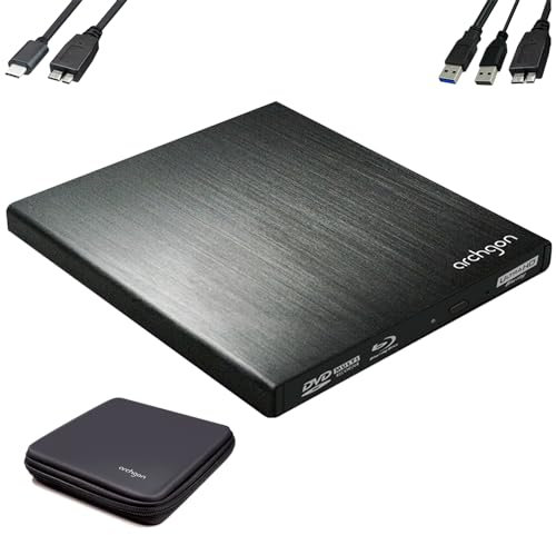 archgon Star UHD Esterno Lettore 4K-Ultra HD BD Player, Masterizzatore Blu-ray BDXL Burner per PC USB 3.0 USB-C, M-Disc, Cassetto per il caricamento del disco, Box di protezione, Alluminio Nero