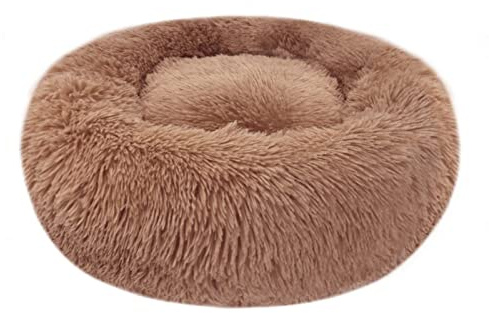 Hundebett Katzenbett Flauschig Rund aus Plüsch - Donut Kuscheliges Hundekissen Hundekorb Waschbar S/M/L/XL/XXL für Kleine, Mittelgroße und Große Hunde, Katzen und Andere Haustiere (M-50cm, Bruan)