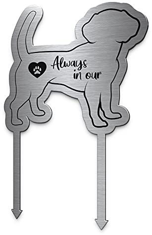 CHRISCK design Grabstecker Hund Edelstahl mit individuellem Namen oder Trauerspruch Wunsch-Text | Grabgestecke für Urnengrab Grabschmuck Hund selbst gestalten | Einzigartige Grabdeko