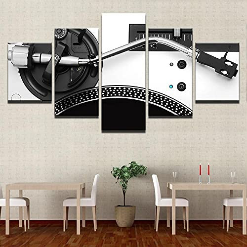 MPPSU Dj-Mixer-Bilder-Turntable-Playing-Party Wanddekoration Wohnzimmer Leinwandbild Jugendzimmer Poster Set Modern 5 Teiliges Wandbild Bedroom Decor XXL Bilder Mit Rahmen 100 * 50cm