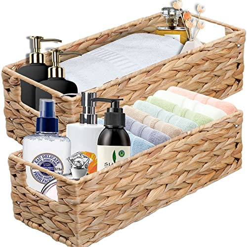 OUTBROS Aufbewahrungskorb Geflochten, 2er Set Rattankorb aus Gewebtem, Deko Aufbewahrungsbox,Organizer Körbchen in Shelf, Korb Aufbewahrung, Regalkörbe,Wasserhyazinthe