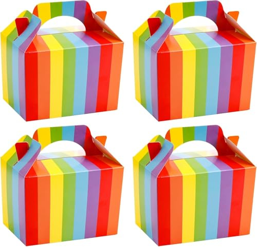 Hiceeden 50 Pack Rainbow Treat Boxes with Handles, Thickened Paper Party Favor Boxes for Birthday, Wedding, Valentine's Day, Baby Shower - 14.5x10.5x9.5cm Easy to Assemble Candy Snack Gift Box