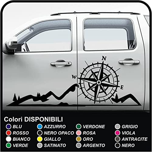 GRAFIC Kit 2 Autocollants Camping-Car Rose des Vents avec Montagne pour Voiture Van et camionnettes Graphiques adhésifs pour Voiture Caravane Camping-Car Stickers Van Camion (Gris Satin)