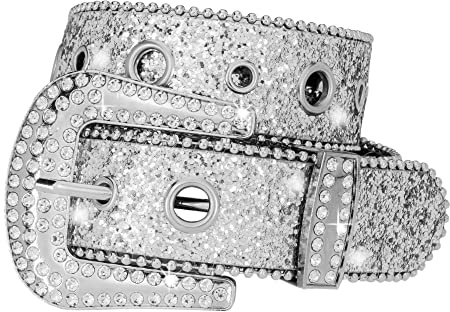 KorhLeoh Cintura con strass per donna uomo, cintura in pelle con borchie Cowgirl Cowboy per pantaloni jeans (per vita 74-103 cm)