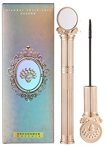Geprägte Gehäuse Wimperntusche, Längere wasserdichte Wimpern Kosmetik Natürliche Verlängerung und Verdickung Wirkung, keine Verklumpung,4d Seidenfaser für Vibely Mascara with Makeup Spiegel（1 Stück）
