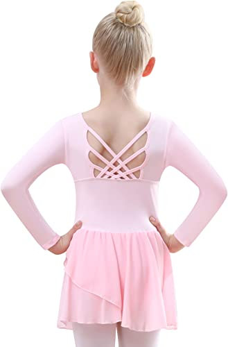 Mulnall Ballettanzug Mädchen Ballettkleidung Langärmelig Ballettanzug Kinder Balletttrikot Ballettanzug Tanzkleid Tanzbody aus Baumwolle mit Rock Tütü(7015-08-S)