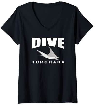 Damen Tauchen Sie Hurghada, Tauchen in Hurghada mit Manta Rays T-Shirt mit V-Ausschnitt