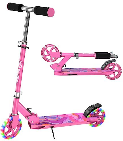 IMMEK 2 Ruote Monopattini per bambini, Pieghevole Monopattino, Ruote Luminose a LED, Pedale Regolabile in Altezza Monopattino, peso Massimo Fino a 80kg, Adatto a Ragazze e Ragazzi Oltre i 4 Anni