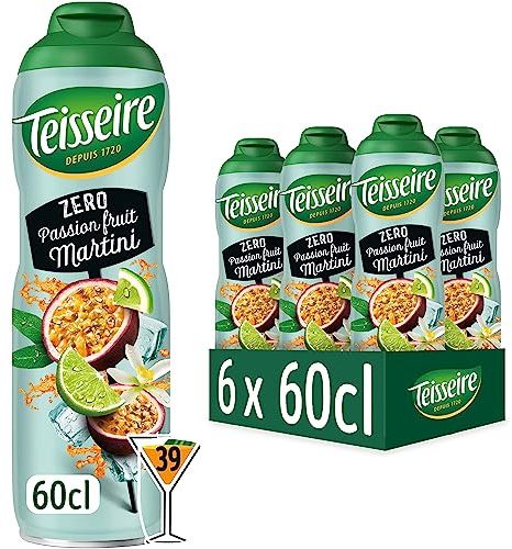 Teisseire Passion Fruit Martini Zero – Pour boissons rafraîchissantes sans alcool au goût authentique du cocktail Martini Maracuaja, 6 x 600 ml