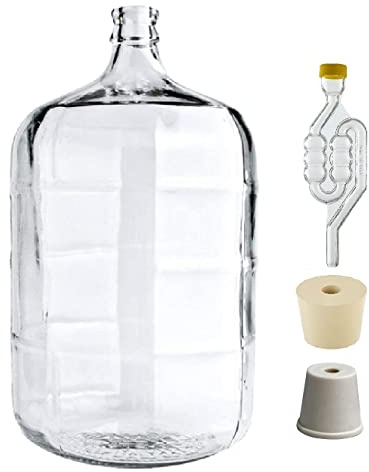 North Mountain Supply 5 Gallon Premium Italian Glass Carboy Fermenting Jug - with Drilled & Undrilled Rubber Stoppers and 6-Bubble Airlock